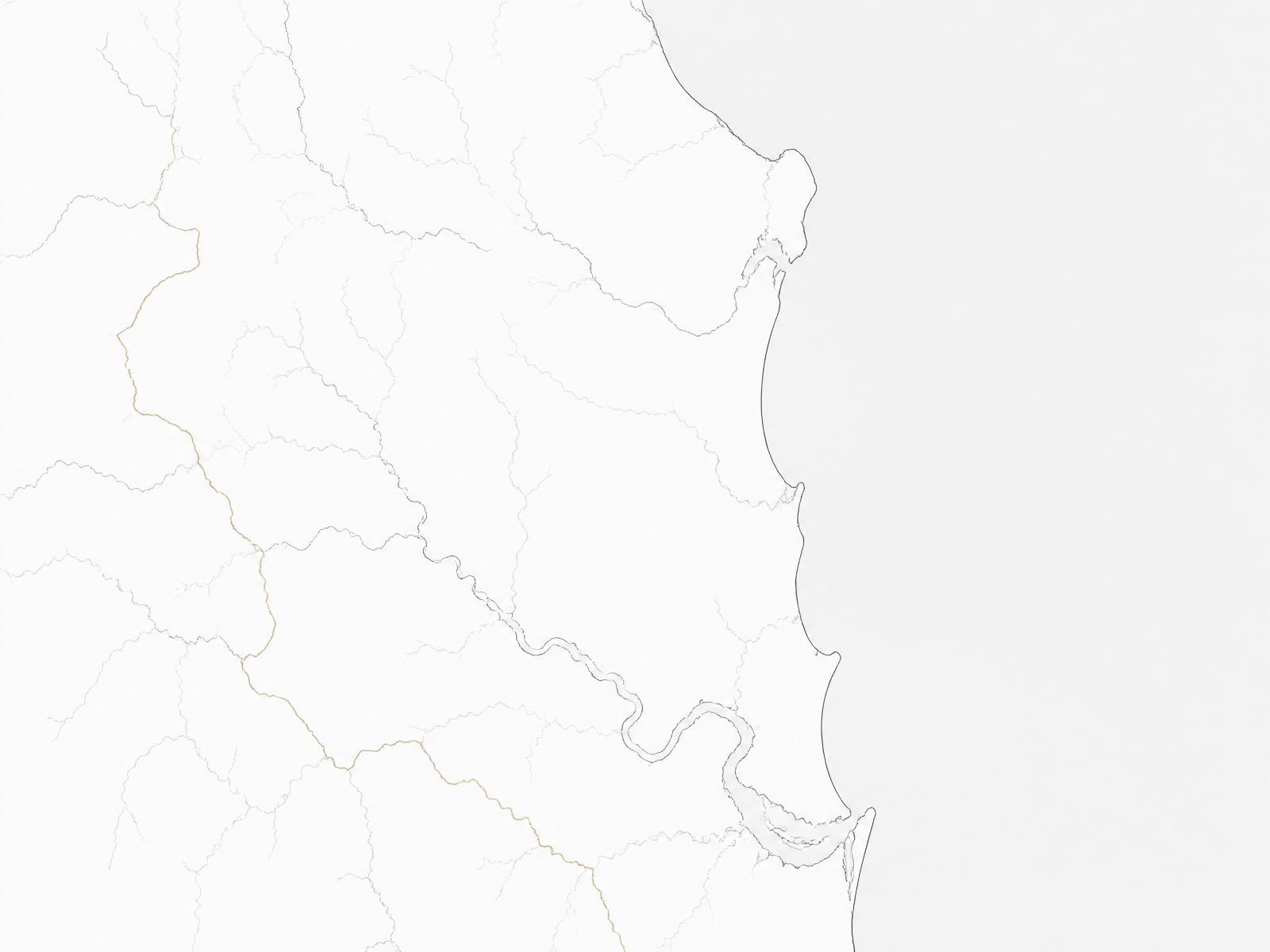 Illustrated map of the Northern Rivers NSW coastline, showing the hinterland, Richmond River and the coast from Byron Bay south to Ballina.